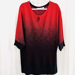 Kim Rogers Woman Red & Black Shimmery Stretchy Sweater - Plus 2X (Party Holiday)